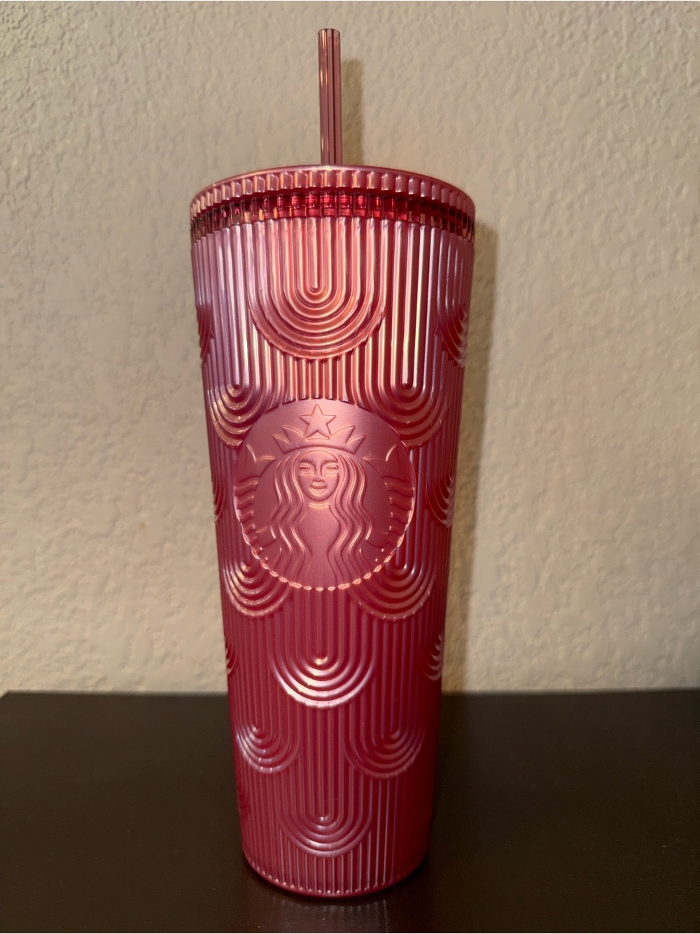 Starbucks Rose Pink Ribbed Reusable Cold Cup with Straw